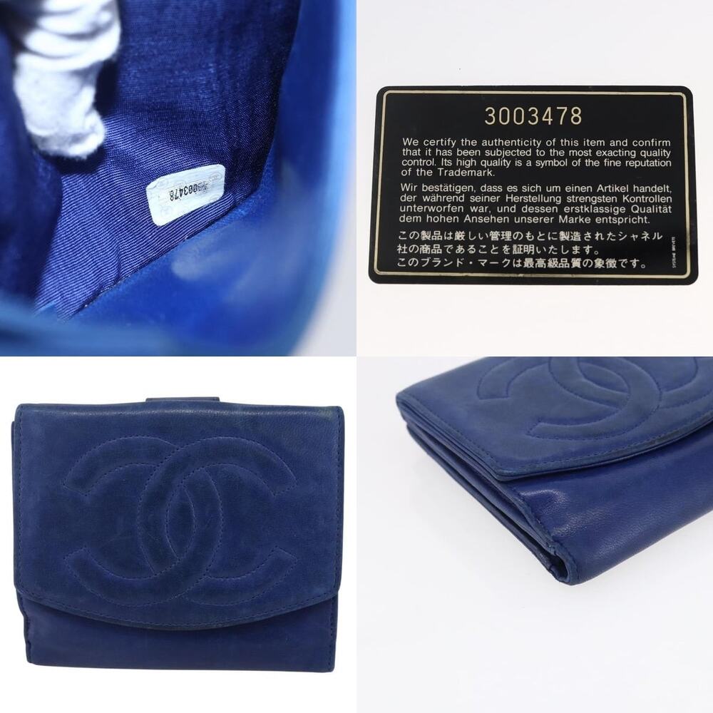 Chanel Bifold Wallet Lamb Skin Blue CC - Picture 5 of 6